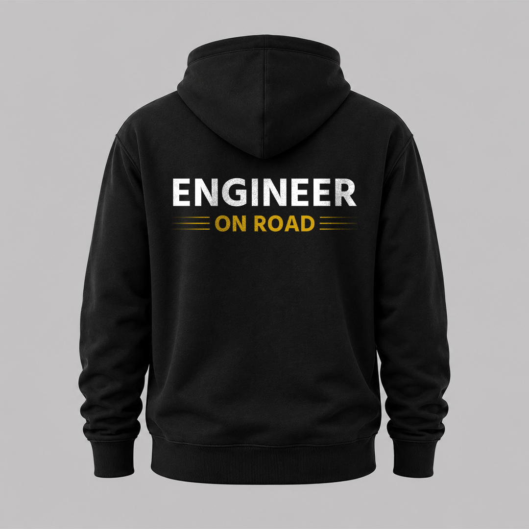 Engineer On Road Premium Cotton Fleece Hoodie | Unisex Black Winter Hoodie