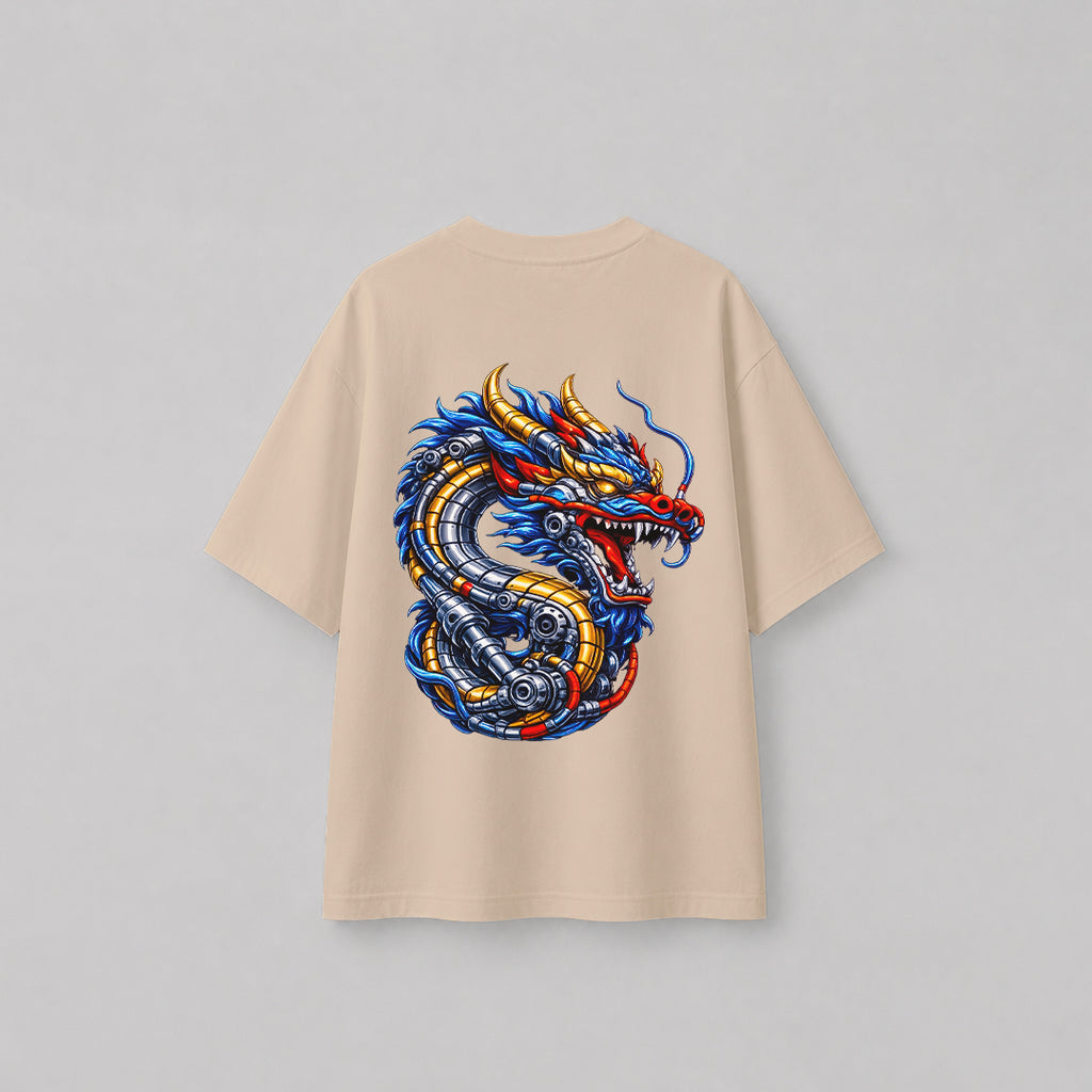 Engineer On Road Oversized 100% Cotton Dragon Graphic T-Shirt for Men & Women