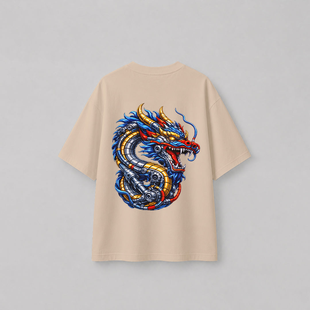 Engineer On Road Oversized 100% Cotton Dragon Graphic T-Shirt for Men & Women