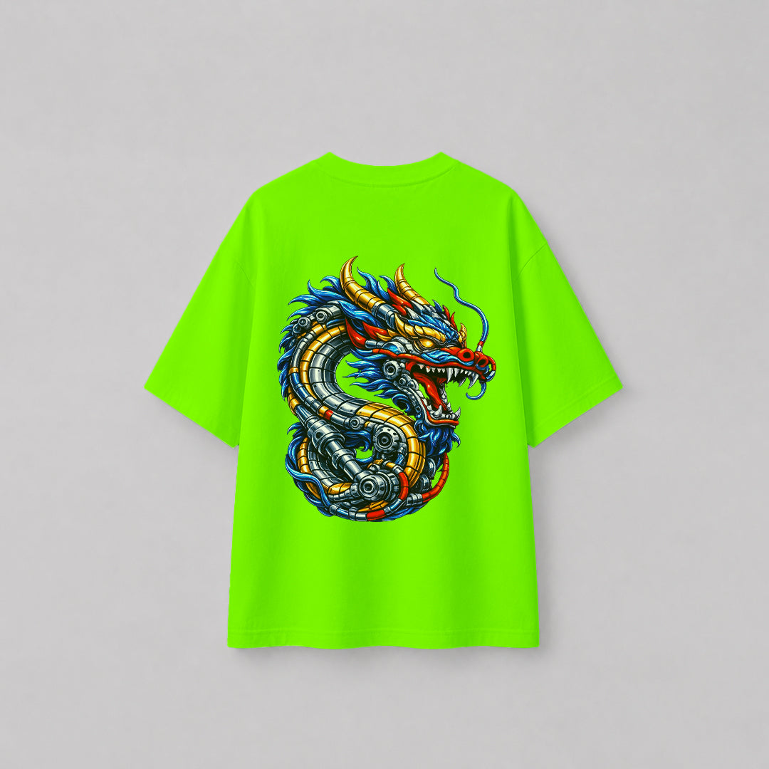 Engineer On Road Oversized 100% Cotton Dragon Graphic T-Shirt for Men & Women