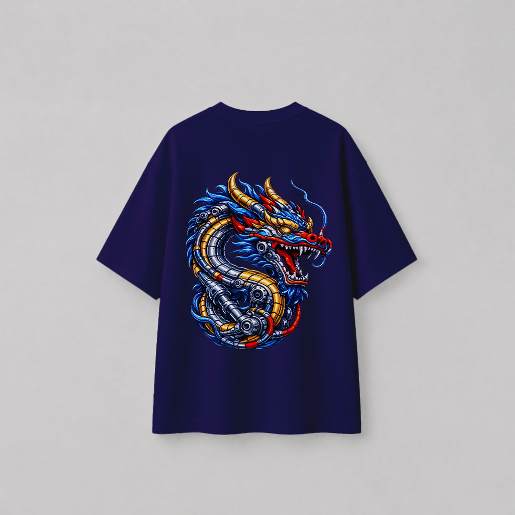 Engineer On Road Oversized 100% Cotton Dragon Graphic T-Shirt for Men & Women