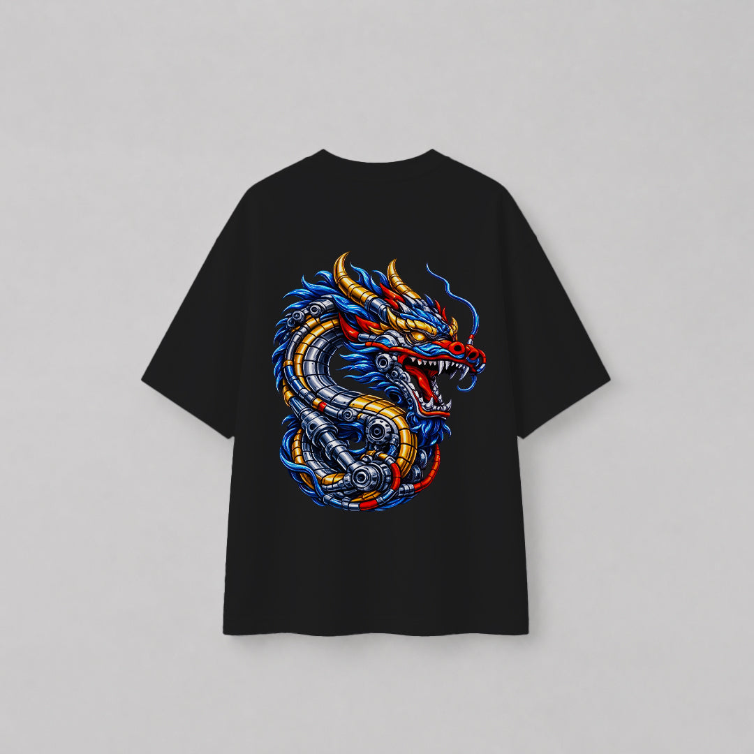 Engineer On Road Oversized 100% Cotton Dragon Graphic T-Shirt for Men & Women