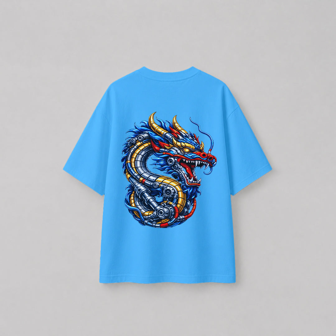 Engineer On Road Oversized 100% Cotton Dragon Graphic T-Shirt for Men & Women