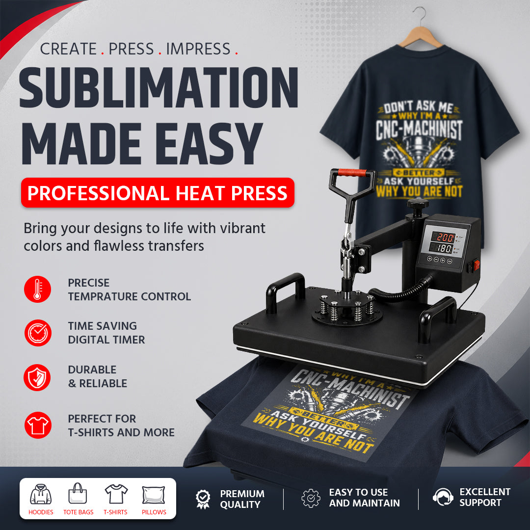 5 in 1 Sublimation Heat Press Machine -  12 x 15 Inch | Mug, Cap, Plate & T-Shirt Printing Machine