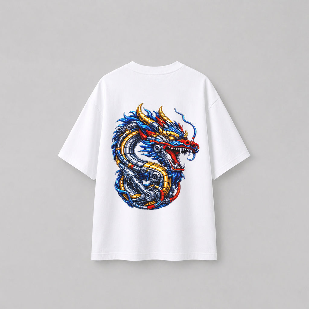 Engineer On Road Oversized 100% Cotton Dragon Graphic T-Shirt for Men & Women