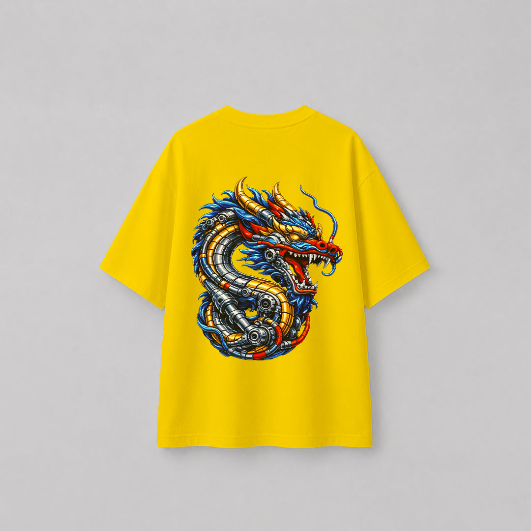 Engineer On Road Oversized 100% Cotton Dragon Graphic T-Shirt for Men & Women